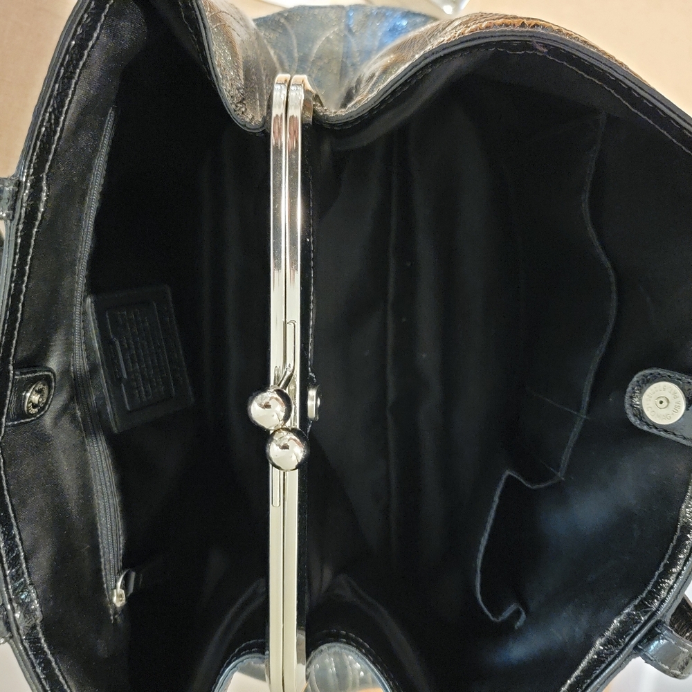 Coach Black Patent Leather Logo Carryall Purse Bag - Picture 8 of 11